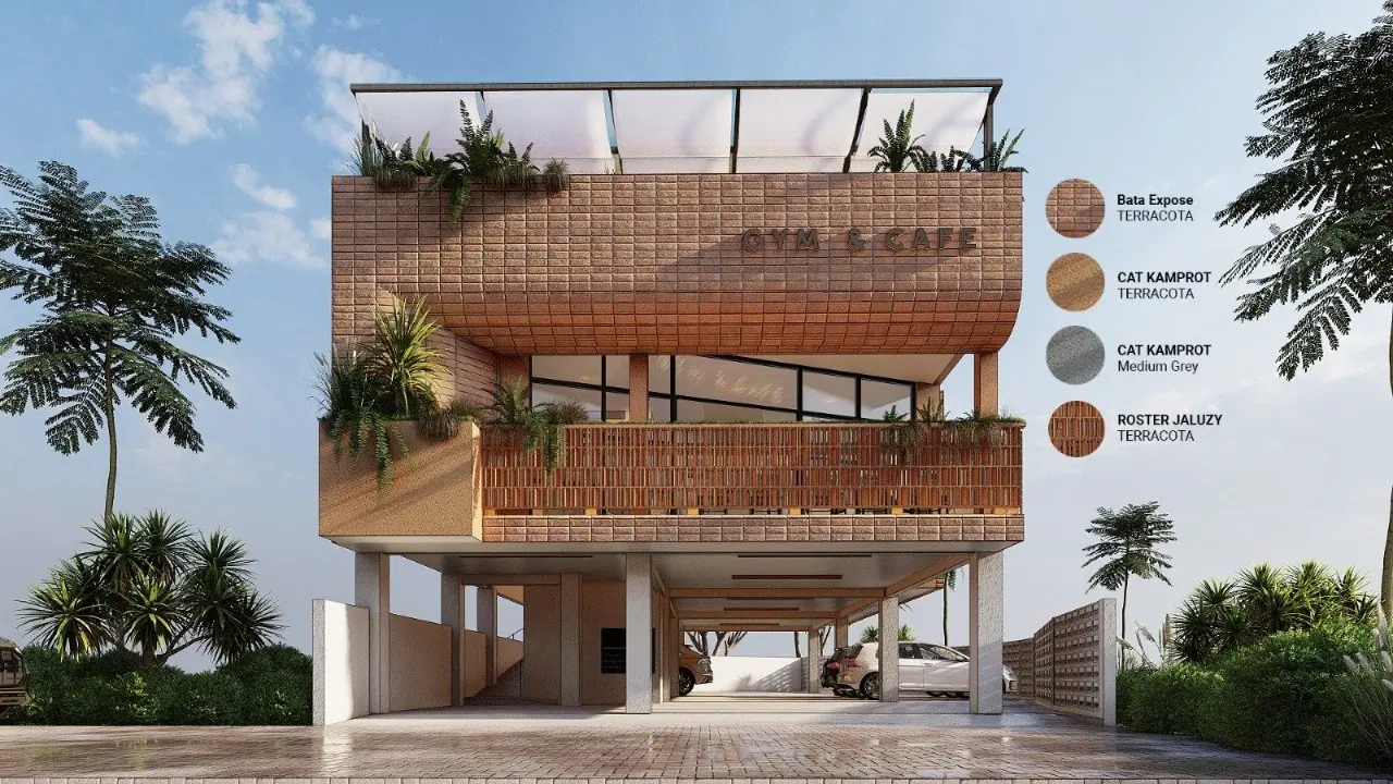 Visual fasilitas gym dan cafe Kahfi Apartkos Prestige